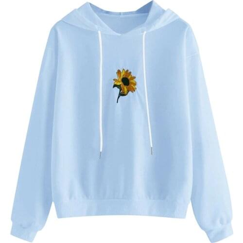 Women Sweatshirt Long Sleeve Pullover Sunflower Embroider Hoodietunic Top Blouse 2021 Winter Japanese Casual Loose Jumper