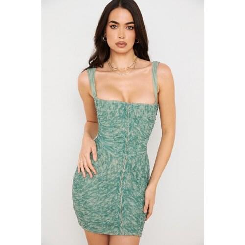 2021 Women Summer Party Dress Casual Bodycon Zipper Sexy Spaghetti Strap Green Print Vestidos Club Robe Femme Streetwear F373