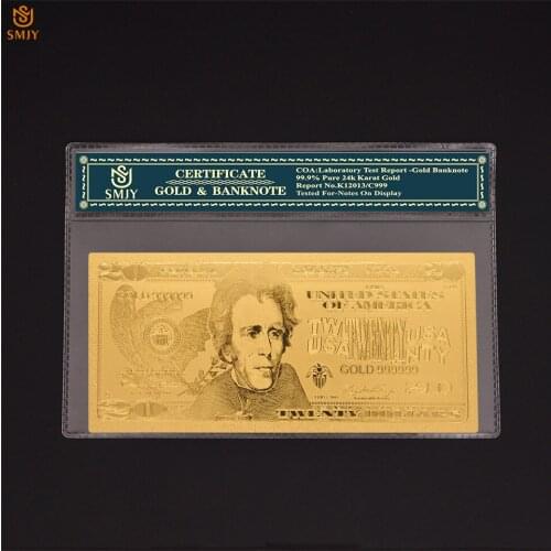 Gold 999 4k Gold Foil US 20 Dollar Gold Banknote With PVC COA Gift For Business And Fake Banknote Collections Dollar Money