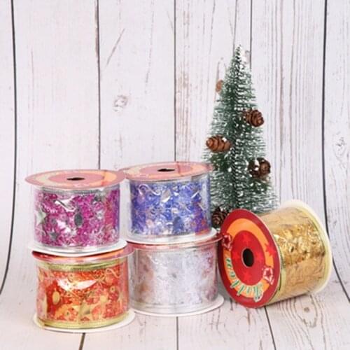10 Yards) 9M Bronzing Musical Notes Christmas Ribbon with Wire Star Xmas Tree Decoration Gift Packaging Ribbon New Year Decor