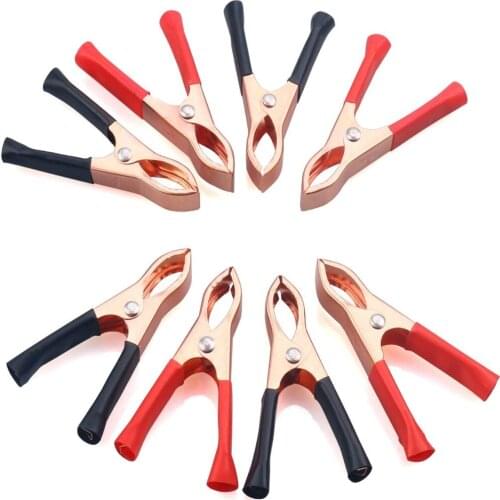 10P30A Red+Black Crocodile Car Battery Clip Polishing Electroplating Copper Cables Alligator for Connector Plug PowerTester Tool