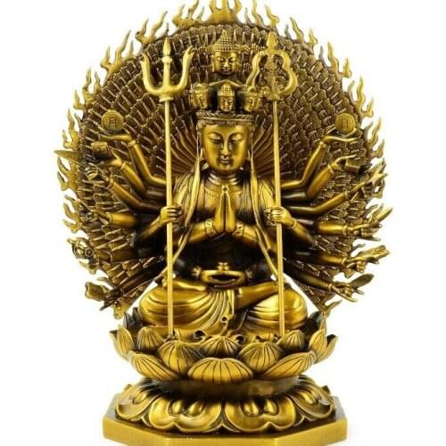 13'' brass copper carved Thousand-Hand Kwan-yin Avalokitesvara Bodhisattva