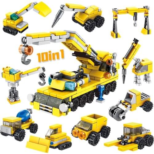 222 PCS 10 IN 1 City Crane Truck Building Blocks Compatible With Bricks Engineering Electric Creator Toys For Children