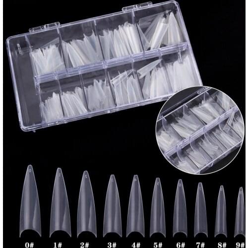500Pcs/Box Extra Long Stiletto False Nail Tips French Full Cover Easy Coffin Acrylic ABS Tip 10 Size Fake Manicure Gel DIY Salon