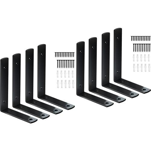 8PCS L / U / Z Shelf Brackets 8 Inch Heavy Duty Floating Metal Wall Brackets for Wood Hardware Included