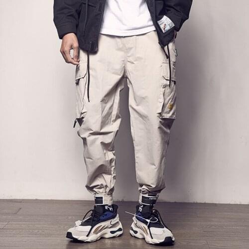 Streetwear Black Harem Pants Men Elastic Waist Punk Pants With Ribbons Casual Slim Jogger Pants Men Hip Hop Trousers