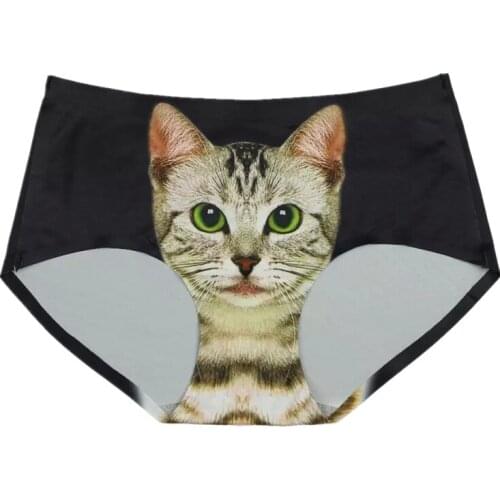 Black Pussycat Panties Cat Underwear Panties with 3D Cat Face Seamless Briefs for Women British Pop TomCat Panty