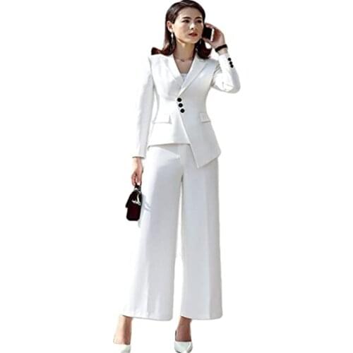 Black White Three Buttons Fly Female Womens Business Tuxedos Lady Slim Fit Casual 2 Pieces Blazer Pants Daily Dress