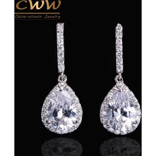 CWWZircons Brand Jewelry 2021 New Arrival Trendy CZ Stone Water Drop Female Earrings Made with Cubic Zirconia CZ217