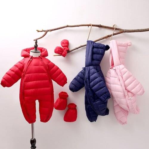 2020 Toddler Snow Suit Baby Girl Cotton Overalls Rompers Newborn Baby Jumpsuit Hooded Plus Velvet Warm Baby Boys Snowsuit