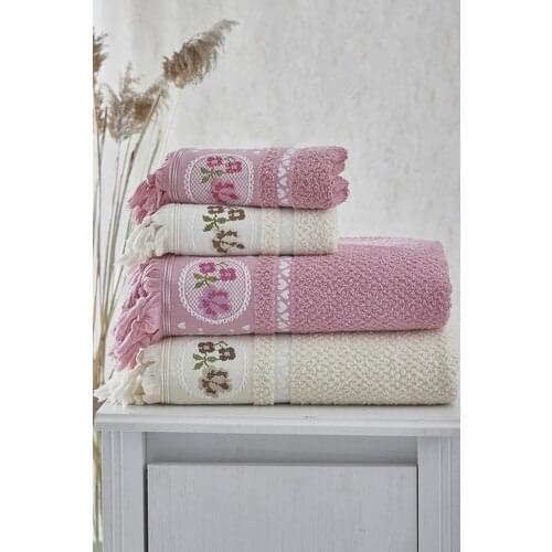 Şengil Home Textile Şengilevtekstil 4'lü Bath Towel Set/cream-Pink