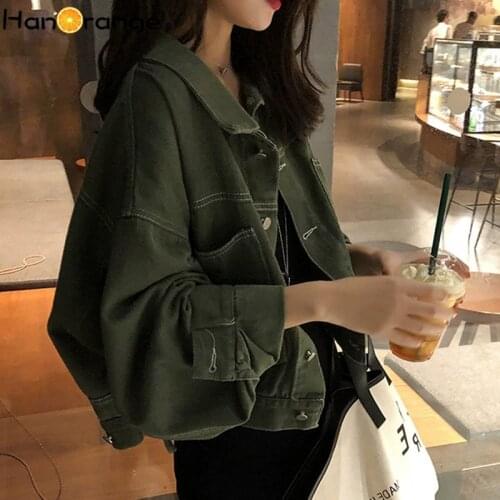 Army Green Denim Short Jacket Womens Loose Lazy Spring Autumn Korean Style Street Denim Coats Short Outwear white