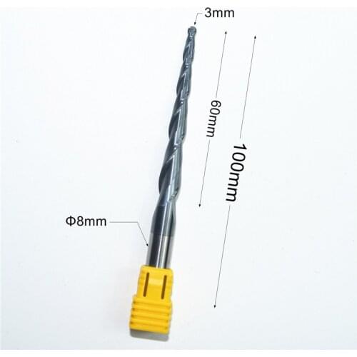 HRC55 solid carbide D8*R1.5*60*100L TiALN Coated Taper Ball Nose End Mill,cone milling cutter,Spherical woodworking router bit