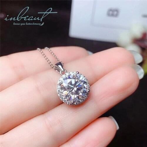 Inbeaut 925 Silver 5 ct Pass Diamond Test Round Excellent Cut D Color Moissanite Pendant Necklace Teen Girls Anniversary Gift
