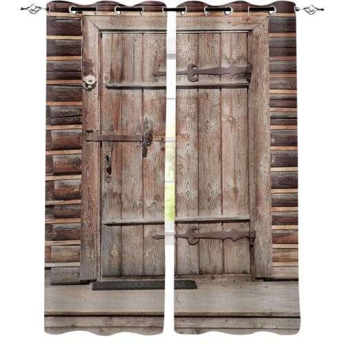 Brown Wooden Door Retro Style Curtains For Living Room Bedroom Window Treatment Blinds Drapes Modern Kitchen Curtains