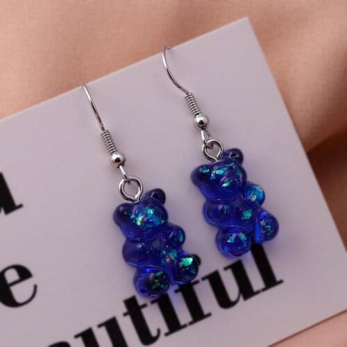 Fashion Earrings Sequins Resin Bear Dangle Earring Creative Trendy DIY Cartoon Animal Women Girls Jewelry Gifts