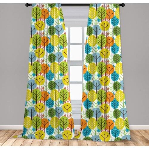 Cartoon Curtain for Kids Room Colorful Summer Trees Playroom Girls Boys Branches Plants Art Lightweight Window Drapes