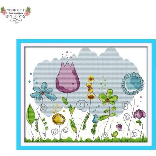 Joy Sunday C161 14CT 11CT Counted and Stamped Home Decoration Flower Buds Embroidery Kit Flowers Cross Stitch