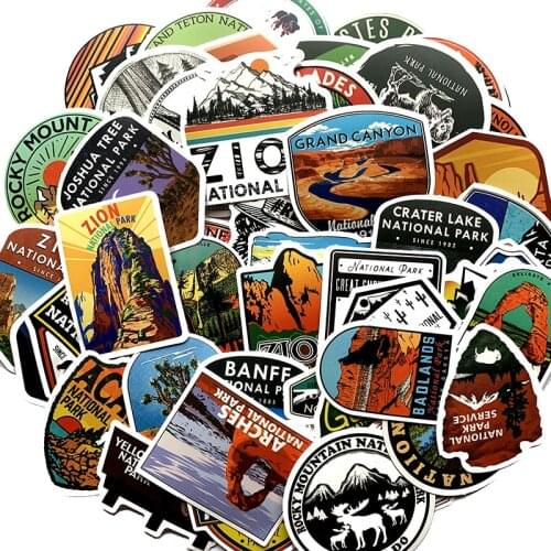 50PCS National Park Zoo Icon Stickers For Waterproof Decal Laptop Motorcycle Luggage Snowboard Fridge Phone Car Sticker