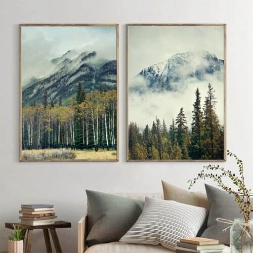 Banff National Park Landscape Posters and Prints Canada Foggy Mountains Forest Photography Home Wall Art Decor Canvas Painting