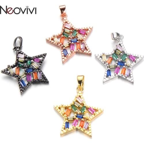 Neovivi Multicolor CZ Bead Star Charm Pendant for Women Fashion Necklace Micro Pave Zircon Pendant Connector Jewelry Accessories