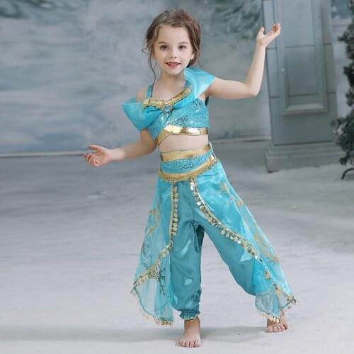 Girls Dress 2pcs Halloween Princess Costume Christmas Children Role-play Dress Kids Girl Belly Dance Performance Dress