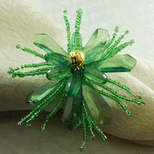 Qn16022516 napkin rings green acrylic with glass beades, decoration napkin holder