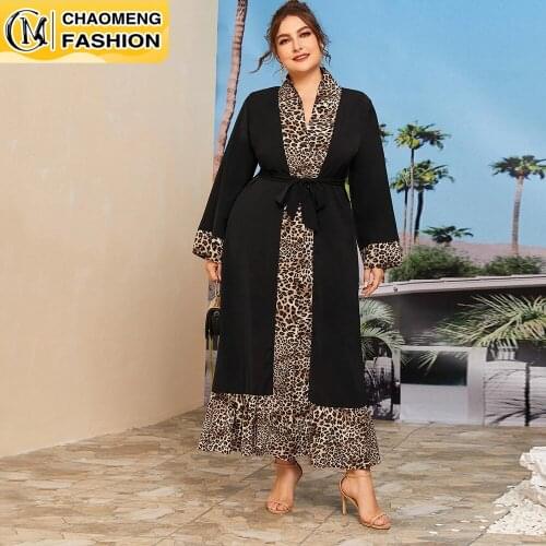 Ramadan Arab Kaftan Muslim For Woman Robe Front Open Kimono Plus Size Cardigan Leopard Print Dubai Abaya Turkey Islamic Clothing
