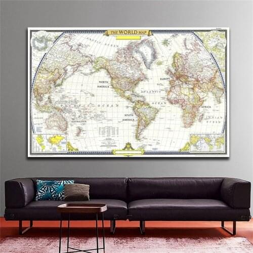 Retro World Globe Map 1951 Personalized Atlas Poster 150*100cm World Map Wall Sticker Decoration for Home Office School Supplies