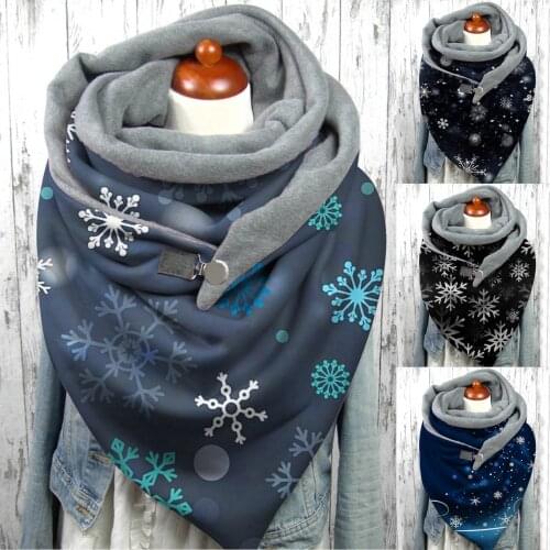 Scarf Women Hijab Designer Clothes Bandana Fashion Winter Women Snowflake Print Button Soft Wrap Casual Warm Scarves Shawls