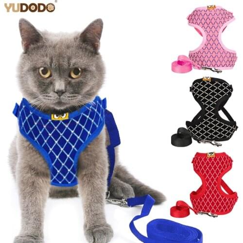 Rhinestone Cat Harness And Leash Set Breathable Mesh Cats Vest Harness Small Pet Collar Leads For Puppy Dogs S/L