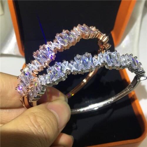 2020 Trendy bracelet Baguette Cut 5A cubic zirconia 925 Sterling Silver Charm Party Wedding bangle for women Fashion accessaries