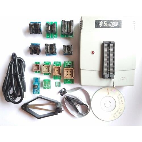 VS4800 Universal Programmer GAL EPROM FLASH 51 AVR PIC MCU SPI +SOP8 SOP28 tssop28 plcc44 32 28 20 socket+12 adapters IC clip