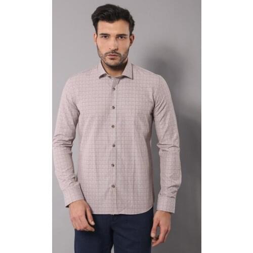 Patterned Slim Fit Beige Shirt