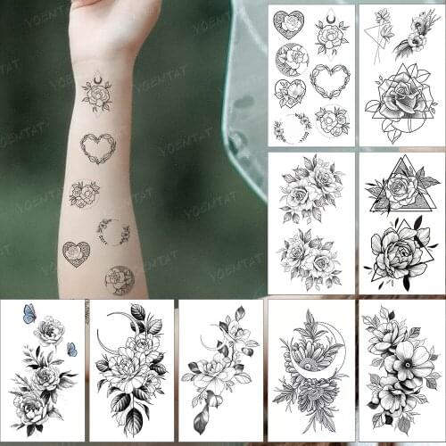 Waterproof Temporary Tattoo Sticker Fingers Wrist Lines Small Rose Flower Moon Flash Tatoo Fake Tatto For Body Art Women Men