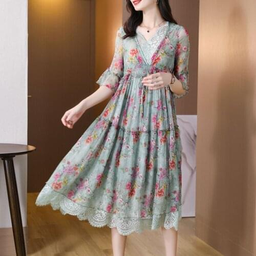 2021 High Street Print Mulberry Silk Beach Dress Summer 3XL Plus Size Lace Sexy Midi Dress Women Elegant Bodycon Party Vestidos