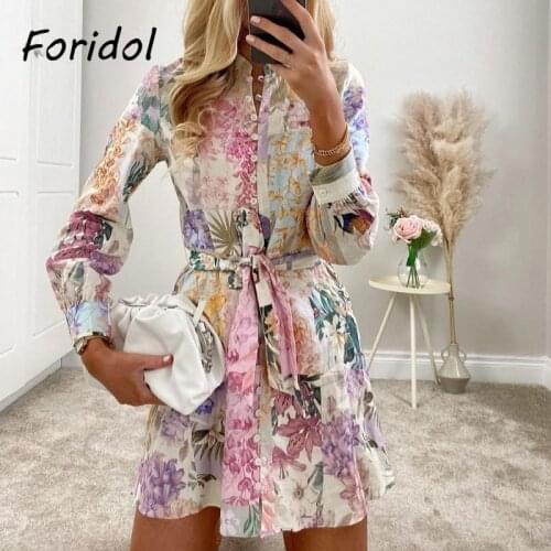 Foridol Button Up Vintage Dress for Women 2021 Long Sleeve Spring Autumn Retro French Style Dress Short Robe Femme Vestidos