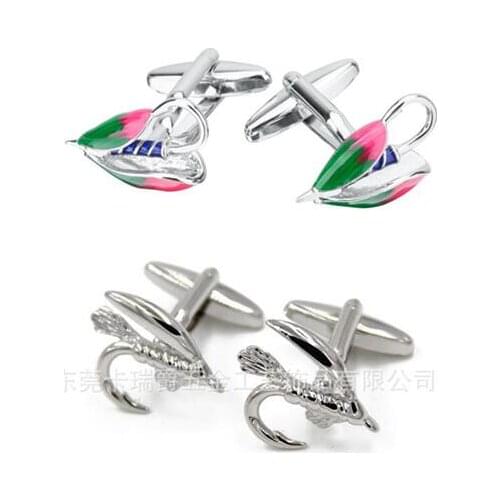 10pairs/lot Creative Fishhook Cufflinks Copper Enamel Plating Fly Fishing Hook Cuff Links Mens Jewelry Accessory Wholesale