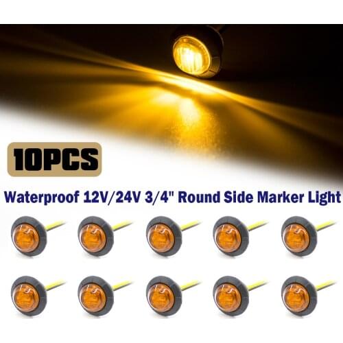 10pcs 12V 24V 3 LED 3/4" Round Trailer Side Marker Lights Front Rear Trucks Trailer Tractors Clearance Lights Lamp Bullet Amber