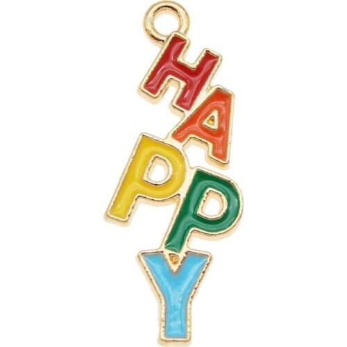 Julie Wang 10PCS Enamel Happy Letter Charms Alloy Colorful Alphabet Gold Tone Necklace Bracelet Earring Jewelry Making Accessory