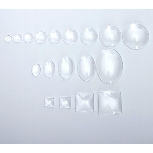 10pcs/lot 10mm /25mm/18x25mm/30x40mm Flat Back Transparent Clear Magnifying Glass Cabochon Cameo Cover for DIY Jewelry Making