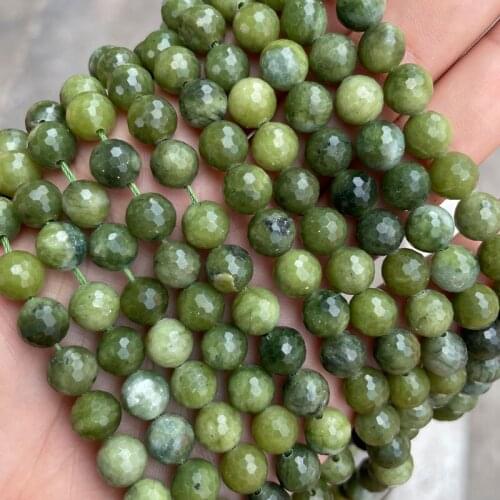 128 Faceted Round Natural Stone Canadian Jades Beads 8mm Loose Green Jaspers Beads DIY For Jewelry Making Bracelet 15'' Strand