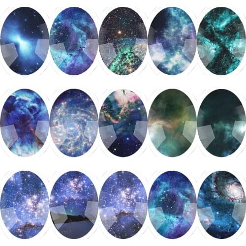 6~20pieces 4 Size Glass Galaxy Starry Sky Oval Flatback Cameo Cabochon Domed DIY Jewelry Charm Photo Pendant Setting