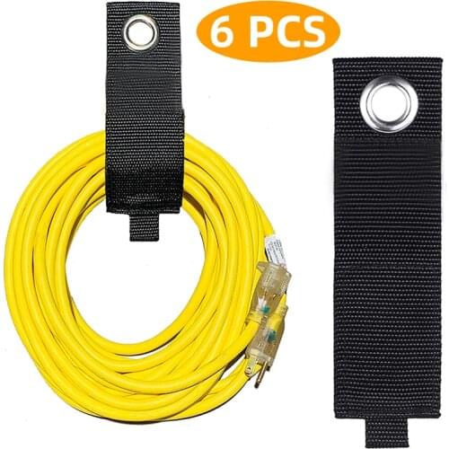 LINGU 6 Pack Extension Cord Holder Organizer, Heavy-Duty Hook and Loop Storage Strap for House, Basement, RV, Garage