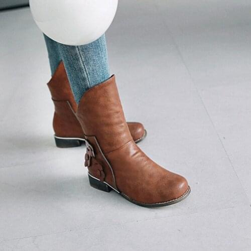 Big Size Ma'am Low-heel Short boots Blue Patchwork round head Boot barrel High heel boots