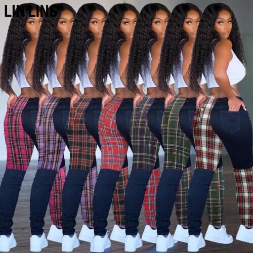 High Waist Slim Sports Pants Women Pocket Button Breathable Woven Stitching Color Matching Casual Pants