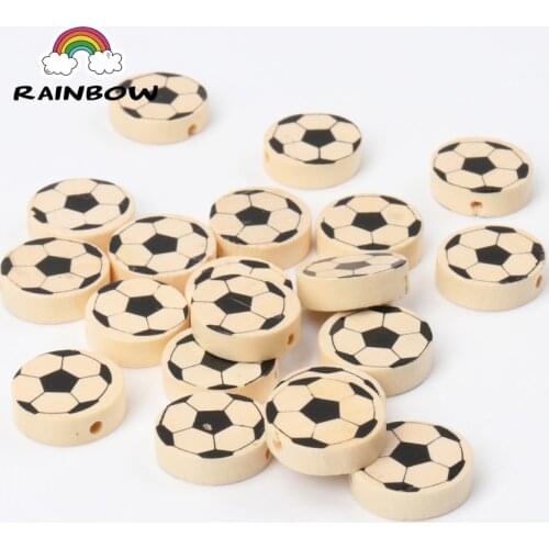Natural Football Painted Wooden Material Round Shape Spacer Beads For Kids Handmake Jewelry making DIY 20mm 20pcs