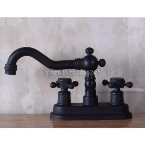 Black Oil Rubbed Bronze Dual Cross Handles Kitchen Sink Basin Mixer tap Swivel Spout Faucet Deck Mounted Single Hole Wnf241
