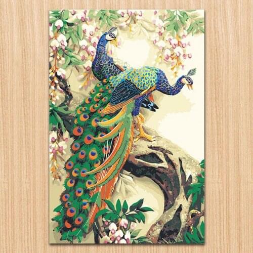 Diy paints by numbers chinese Classical peacock pictures paintings animals on canvas drawing with kits for hoom