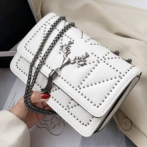 Rivet Chain Brand Designer PU Leather Crossbody Bags For Women 2021 Simple Fashion Shoulder Bag Lady Luxury Christmas Handbags